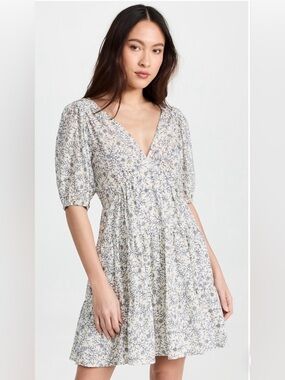 Sz L Xirena Floral Print Lined 100% Cotton Open Back Dress